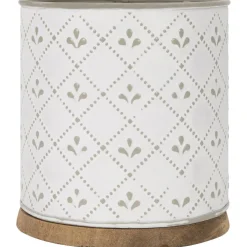 Northlight 6.5" White Round Embossed Utensil Storage Container with Wooden Base