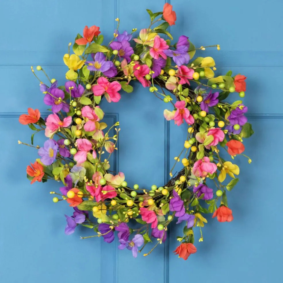 Northlight Wild Flowers and Berries Artificial Spring Twig Wreath - Multi-Color - 20"