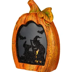 Northlight 13" Witch Stirring Flickering Cauldron Scene Inside Pumpkin Halloween Décor
