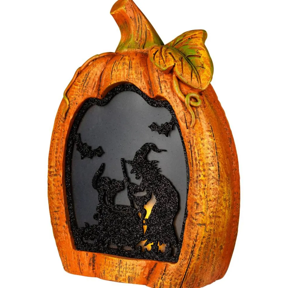 Northlight 13" Witch Stirring Flickering Cauldron Scene Inside Pumpkin Halloween Décor