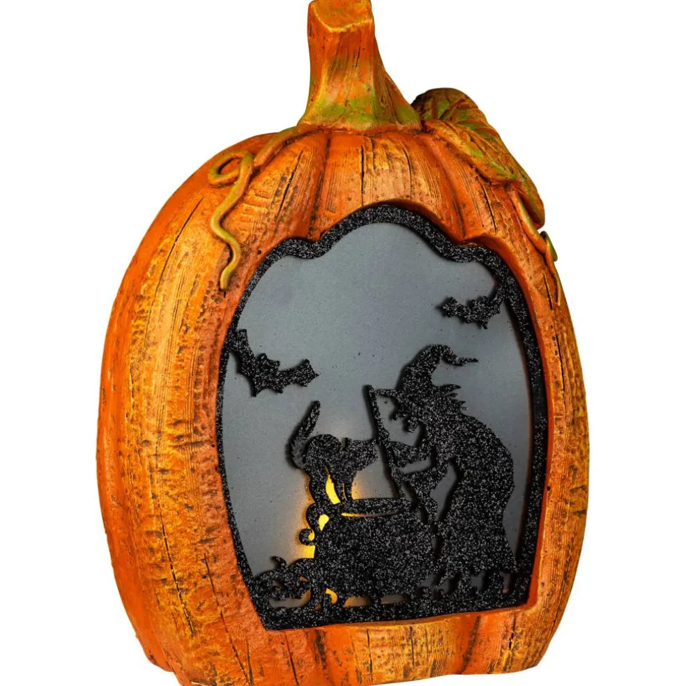 Northlight 13" Witch Stirring Flickering Cauldron Scene Inside Pumpkin Halloween Décor