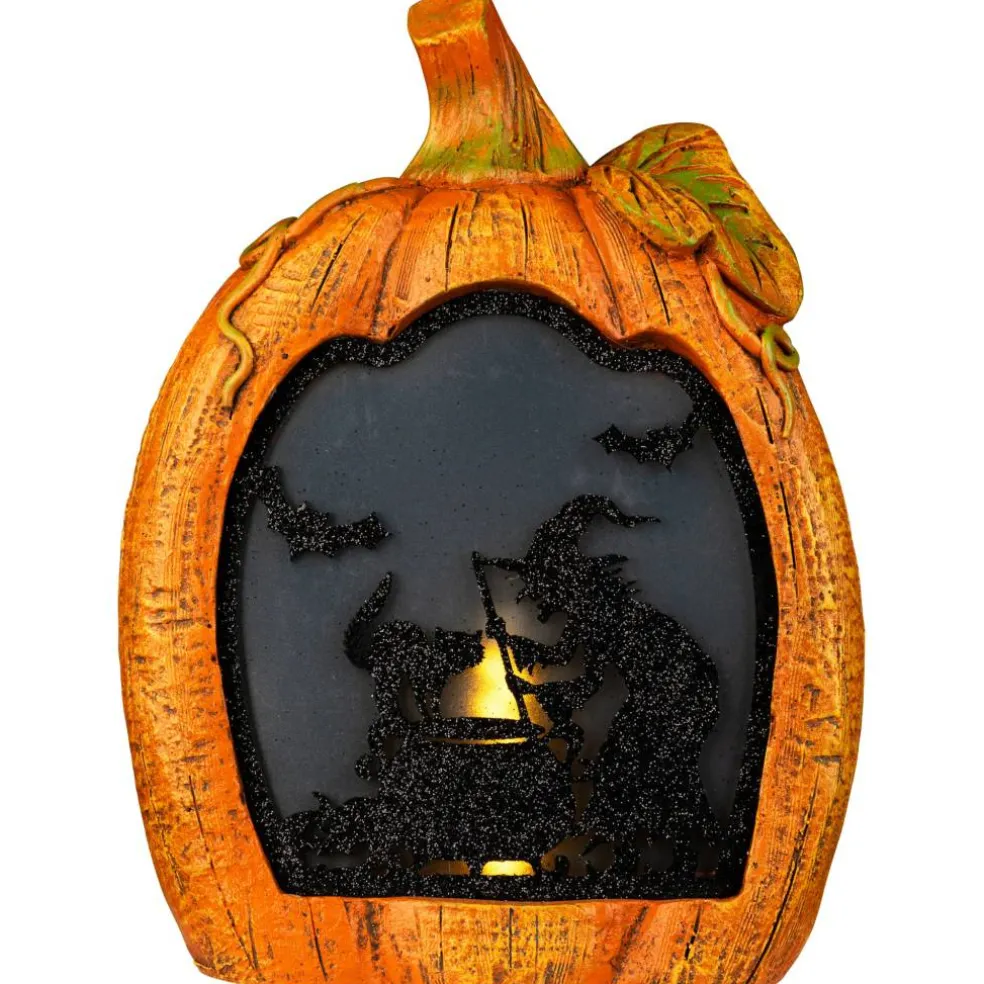 Northlight 13" Witch Stirring Flickering Cauldron Scene Inside Pumpkin Halloween Décor