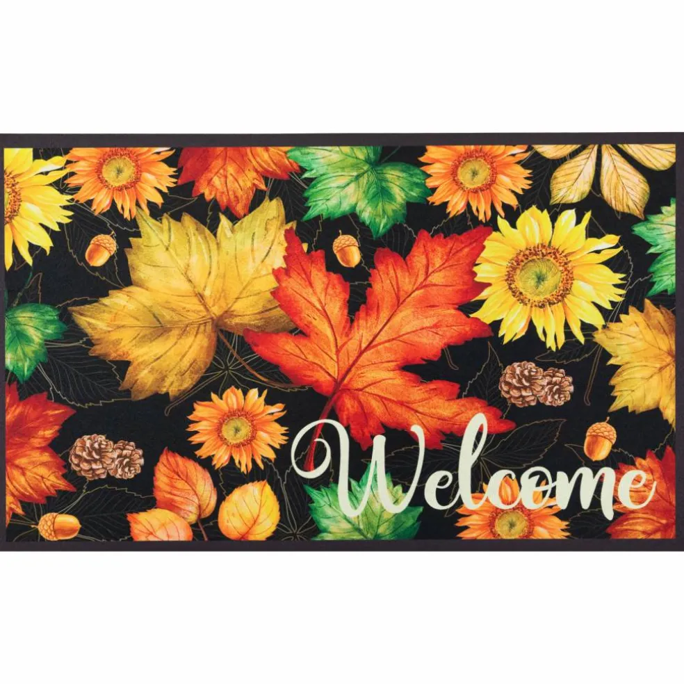 Northlight 17.75" x 29.5" Maple Leaves & Sunflowers Welcome Doormat