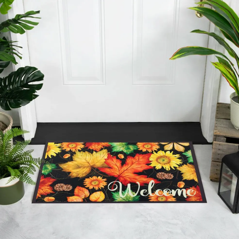 Northlight 17.75" x 29.5" Maple Leaves & Sunflowers Welcome Doormat