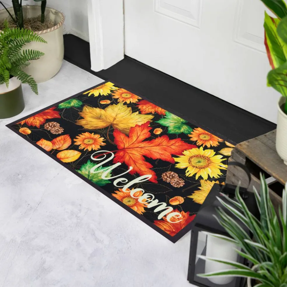 Northlight 17.75" x 29.5" Maple Leaves & Sunflowers Welcome Doormat