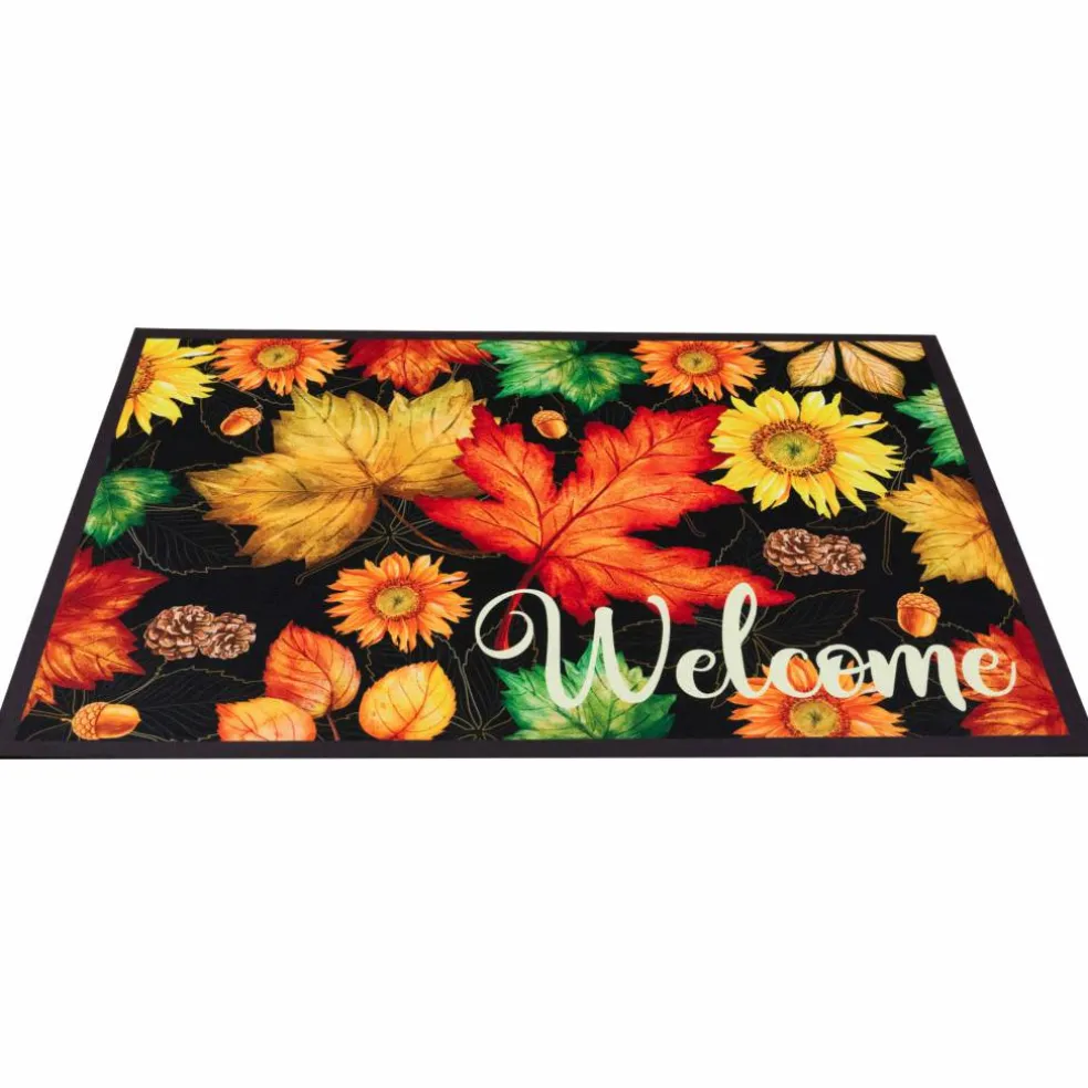 Northlight 17.75" x 29.5" Maple Leaves & Sunflowers Welcome Doormat