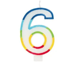 Number 6 Birthday Candles with Rainbow Border – 1 Candle