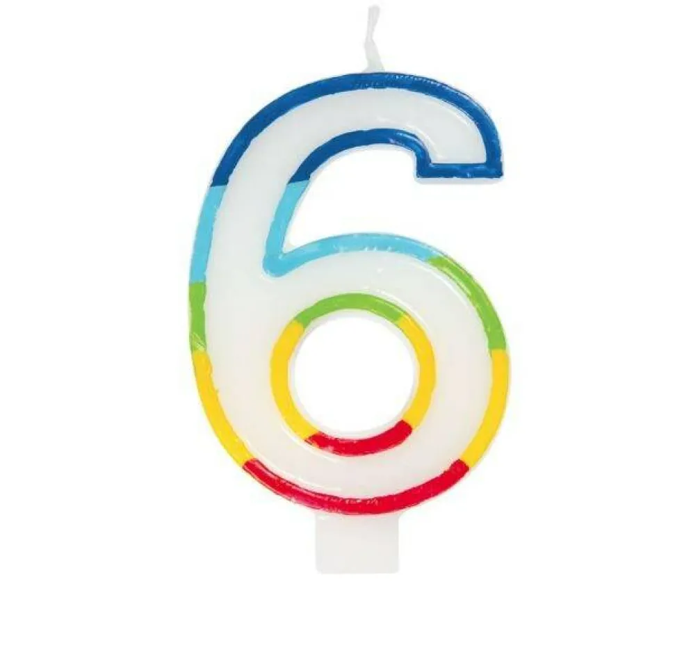 Number 6 Birthday Candles with Rainbow Border – 1 Candle