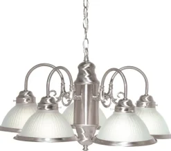 Nuvo 5-Light 22" Chandelier w/ Frosted Ribbed Shades in Brushed Nickel Finish