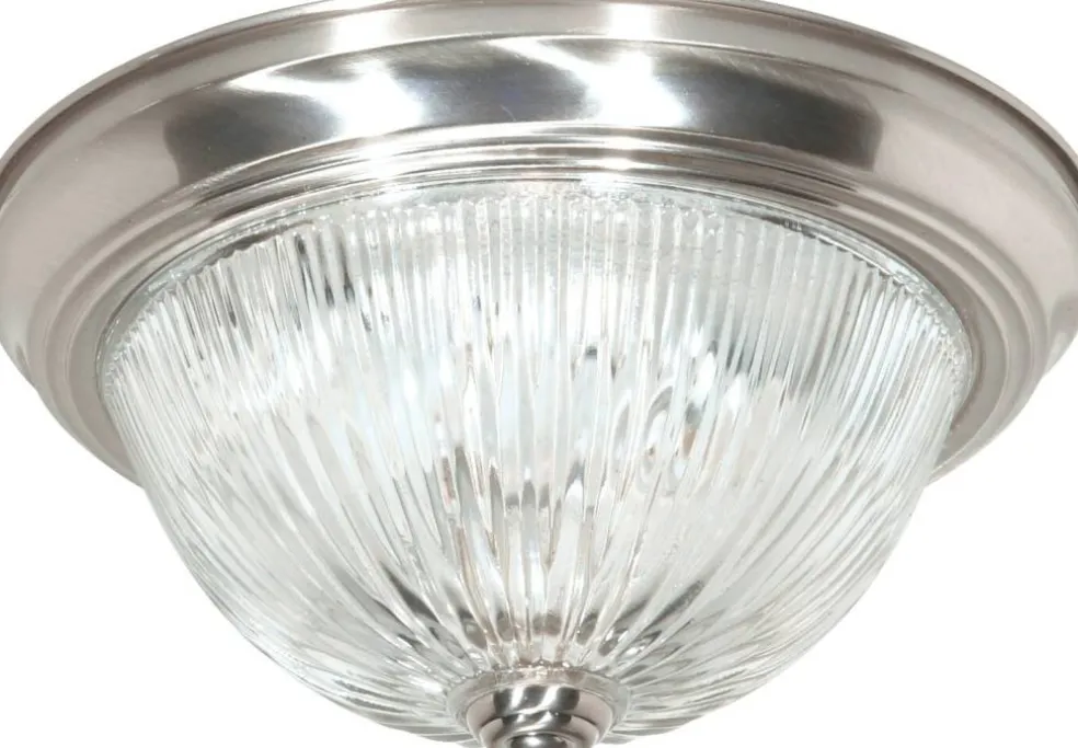 Nuvo 2-Light 11" Flush Mount Fixture w/ Clear Ribbed Glass in Brushed Nickel