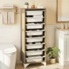 Oak - White 9-Tier Storage Organizer, Engineered Wood Cabinet with 8 Removable Baskets, 44 lb Top Shelf & Anti-Tip Device