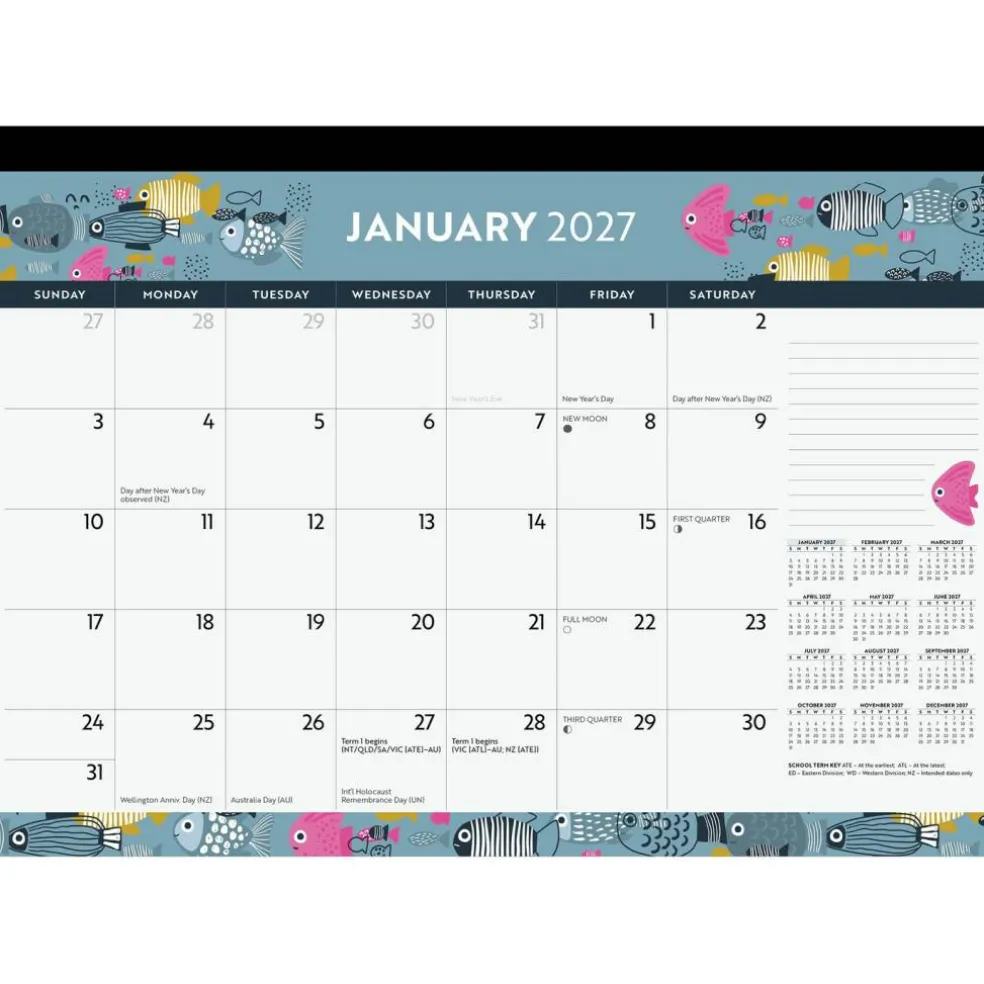Ocean Adventures | 2027 17 x 12 Inch Monthly Desk Pad Calendar