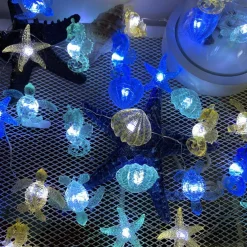 Ocean Beach themed Sea Life Cute Fairy Decorative String Lights Battery Operated, Seahorse Starfish Sea Turtle Clam Nautical Rope Lights Lit by 30 LEDs 10 ft for Holiday Camping Mermaid Wedding