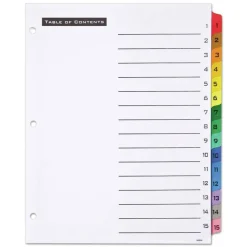 Office Essentials Table 'n Tabs 11 in. x 8.5 in. 15-Tab 1 to 15 Dividers - White/Assorted Tabs (1-Set)