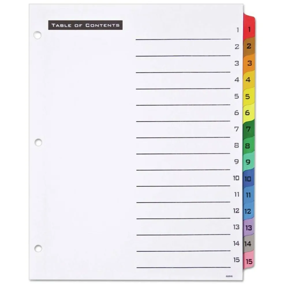 Office Essentials Table 'n Tabs 11 in. x 8.5 in. 15-Tab 1 to 15 Dividers - White/Assorted Tabs (1-Set)