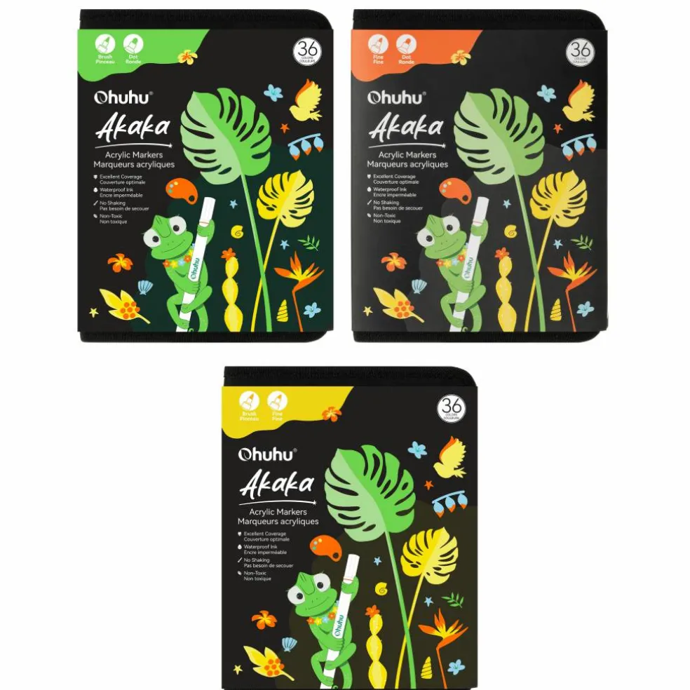 Ohuhu® Akaka Brush & Dot Dual Tip 36 Color Acrylic Marker Set