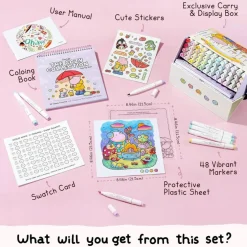 Ohuhu × Coco Wyo Coloring Set 48 Alcohol Markers& Coloring Book Brush& Fine | Co-branded Coloring Kit, 48-color Dual Tips Honolulu B, for Adults Beginners Artists Cozy Coloring, Great Gift Idea