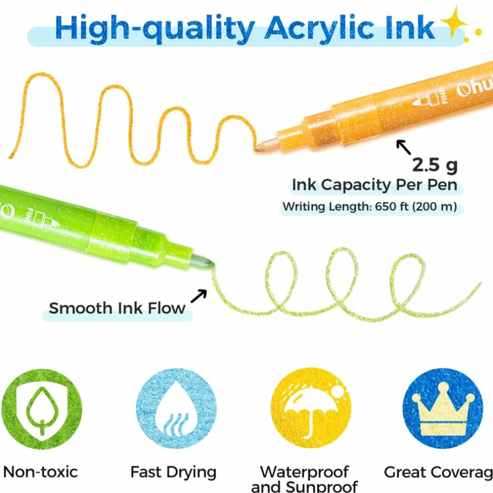 Ohuhu® 24 Color 0.7mm Fine Tip Glitter Markers