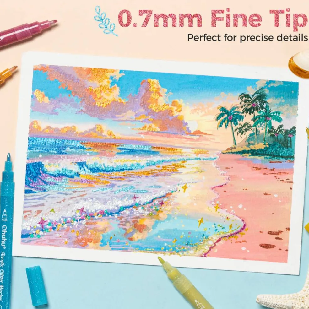 Ohuhu® 24 Color 0.7mm Fine Tip Glitter Markers