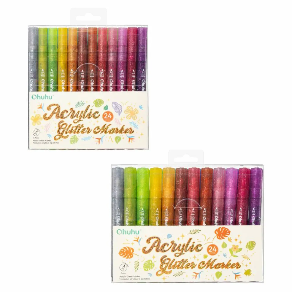 Ohuhu® 24 Color 0.7mm Fine Tip Glitter Markers