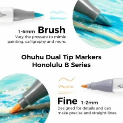 Ohuhu® Honolulu B 12 Color Brush & Fine Dual Tip Pastel Alcohol Markers