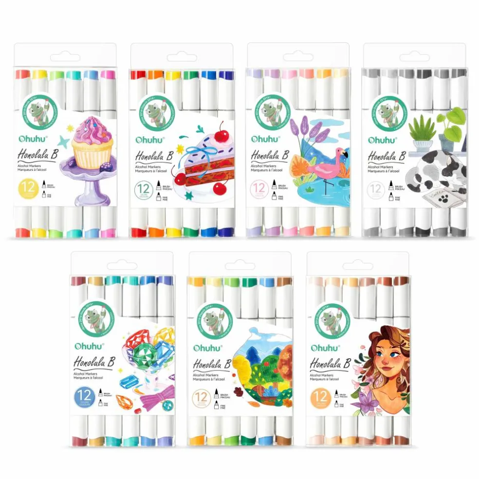 Ohuhu® Honolulu B 12 Color Brush & Fine Dual Tip Pastel Alcohol Markers