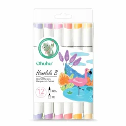 Ohuhu® Honolulu B 12 Color Brush & Fine Dual Tip Pastel Alcohol Markers