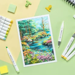 Ohuhu Honolulu B 168 Colors Brush & Fine Dual Tip Alcohol Marker Set + 8-size Tips Fineliner Pens