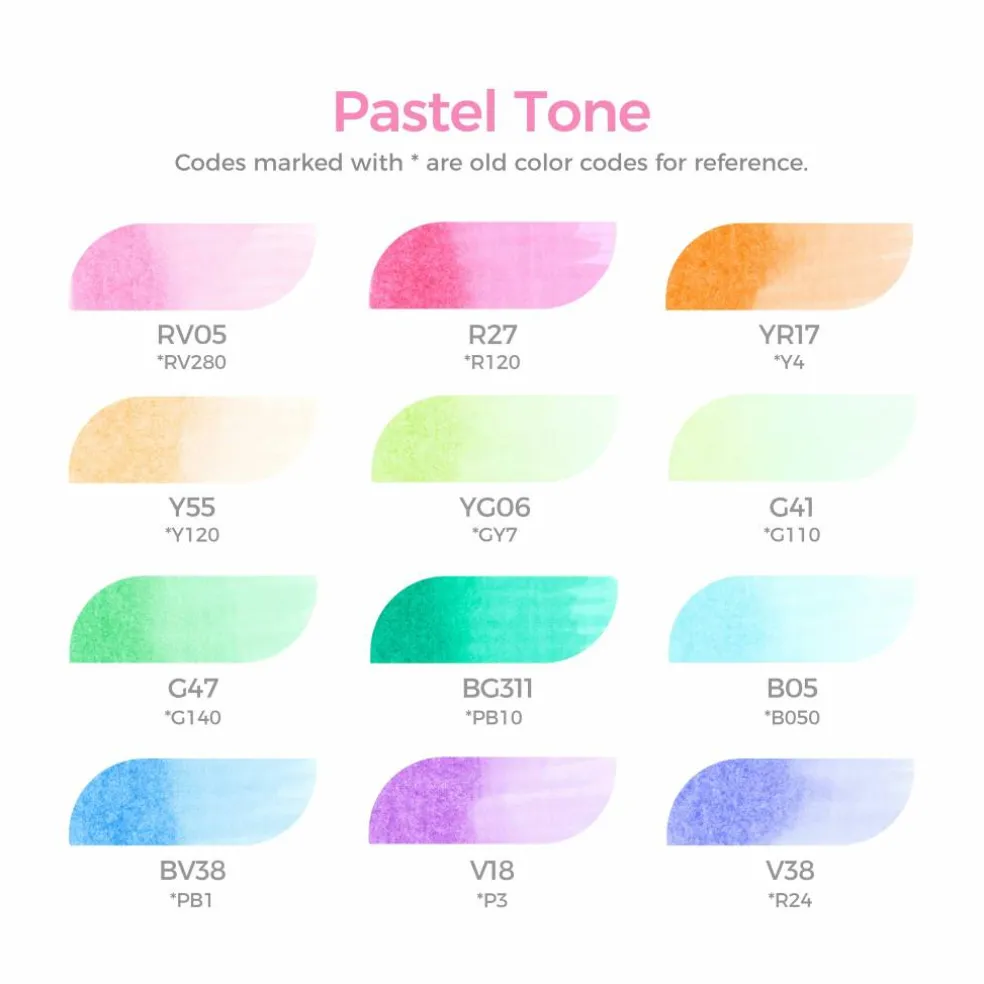 Ohuhu® Honolulu Brush & Chisel Dual Tip Pastel Tones Marker Set