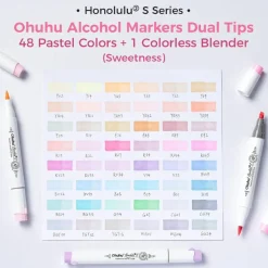 Ohuhu Honolulu 2S 48/96 Pastel Colors Markers Alcohol Based - Brush & Soft Chisel Dual Tips - Sweetness & Blossoming Color Sets