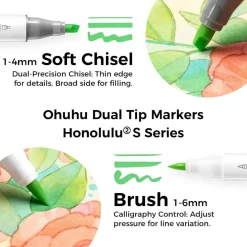 Ohuhu Honolulu 2S 48/96 Pastel Colors Markers Alcohol Based - Brush & Soft Chisel Dual Tips - Sweetness & Blossoming Color Sets