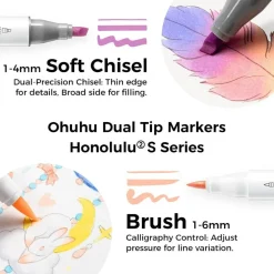 Ohuhu Honolulu 2S 48/96 Pastel Colors Markers Alcohol Based - Brush & Soft Chisel Dual Tips - Sweetness & Blossoming Color Sets