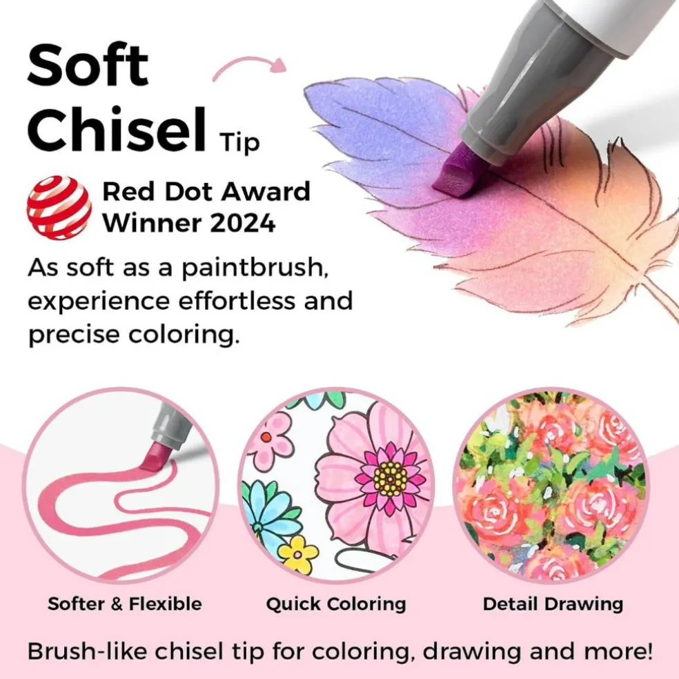 Ohuhu Honolulu 2S 48/96 Pastel Colors Markers Alcohol Based - Brush & Soft Chisel Dual Tips - Sweetness & Blossoming Color Sets