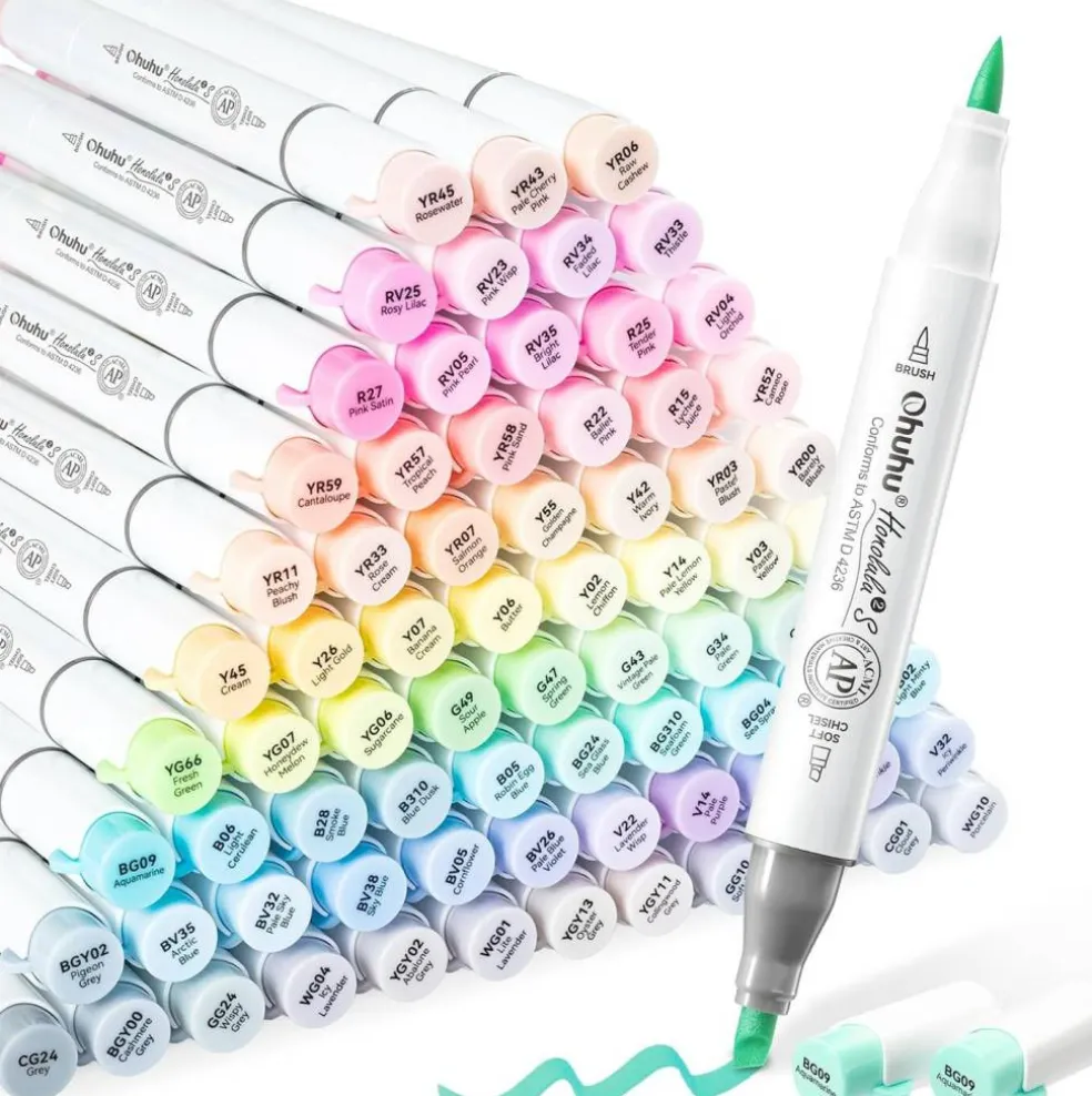 Ohuhu Honolulu 2S 48/96 Pastel Colors Markers Alcohol Based - Brush & Soft Chisel Dual Tips - Sweetness & Blossoming Color Sets