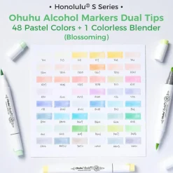 Ohuhu Honolulu 2S 48/96 Pastel Colors Markers Alcohol Based - Brush & Soft Chisel Dual Tips - Sweetness & Blossoming Color Sets