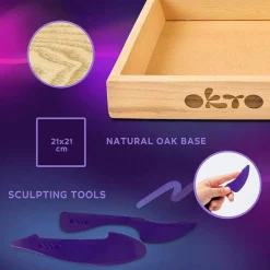 OKTO | DIY 3D Creative Air Dry Clay Modeling Kit for KIDS | "Little Worlds" BUNNY Moon| Wooden Frame 8.3x8.3 inch