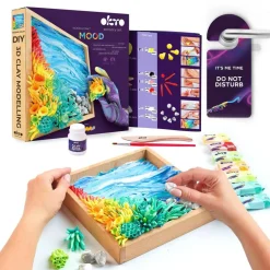 OKTO | DIY 3D Creative Air Dry Clay Modeling Kit | Mood OCEAN CALM| Wooden Frame 8.3x8.3 inch