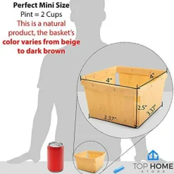 One Pint Wooden Berry Baskets (10 Pack); for Picking Fruit or Arts, Crafts and Decor; 4” Square Vented Wood Boxes