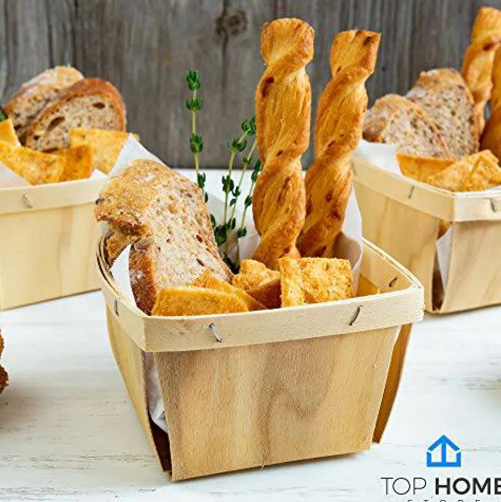One Pint Wooden Berry Baskets (10 Pack); for Picking Fruit or Arts, Crafts and Decor; 4” Square Vented Wood Boxes