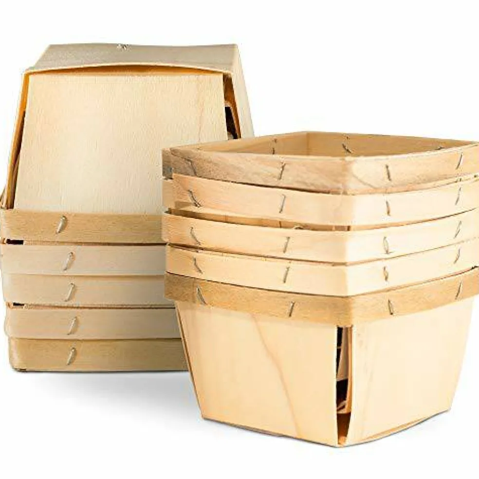 One Pint Wooden Berry Baskets (10 Pack); for Picking Fruit or Arts, Crafts and Decor; 4” Square Vented Wood Boxes