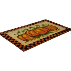 Orange & Black Checkered Fall Harvest Pumpkin Doormat