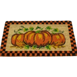 Orange & Black Checkered Fall Harvest Pumpkin Doormat