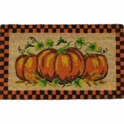 Orange & Black Checkered Fall Harvest Pumpkin Doormat