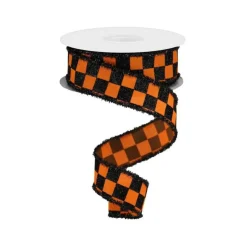 Orange Black Check Halloween Ribbon 1.5 Inch x 10 Yards-RG0834720