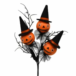 13.2" Orange & Black Jack-O'-Lantern with Witch Hat Pick by Ashland®