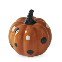 3.75" Orange, Black & White Dot Ceramic Pumpkins – Set of 3