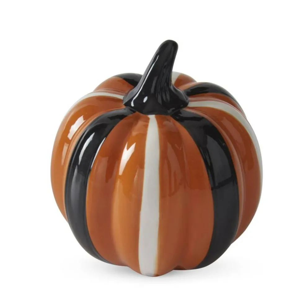 3.75" Orange, Black & White Dot Ceramic Pumpkins – Set of 3