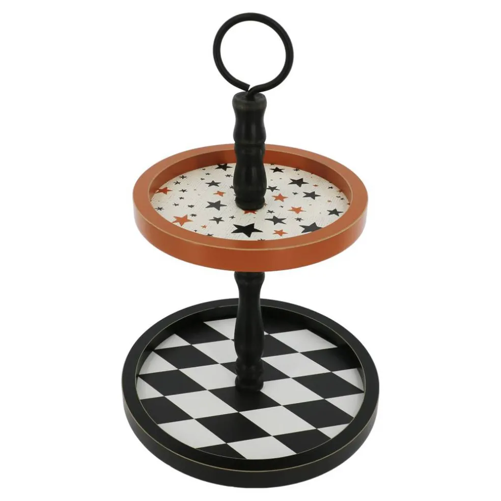 16" Orange, Black & White 2-Tier Tray Tabletop Décor by Ashland®
