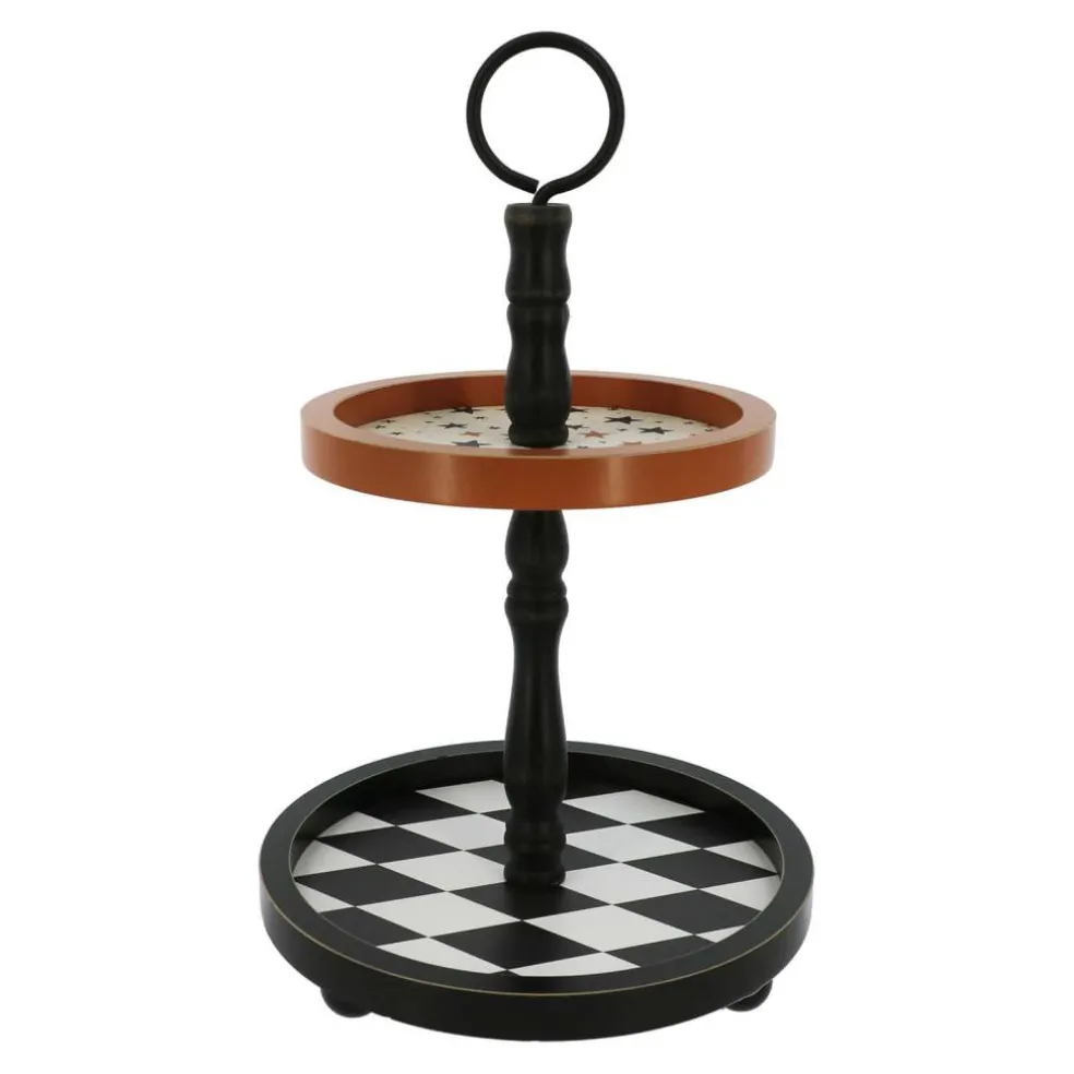 16" Orange, Black & White 2-Tier Tray Tabletop Décor by Ashland®
