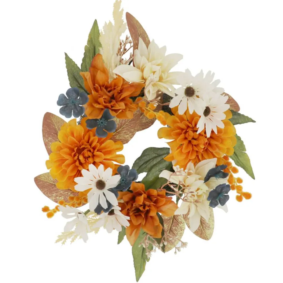 12" Orange Dahlia & Cream Mum Mix Mini Wreath by Ashland®